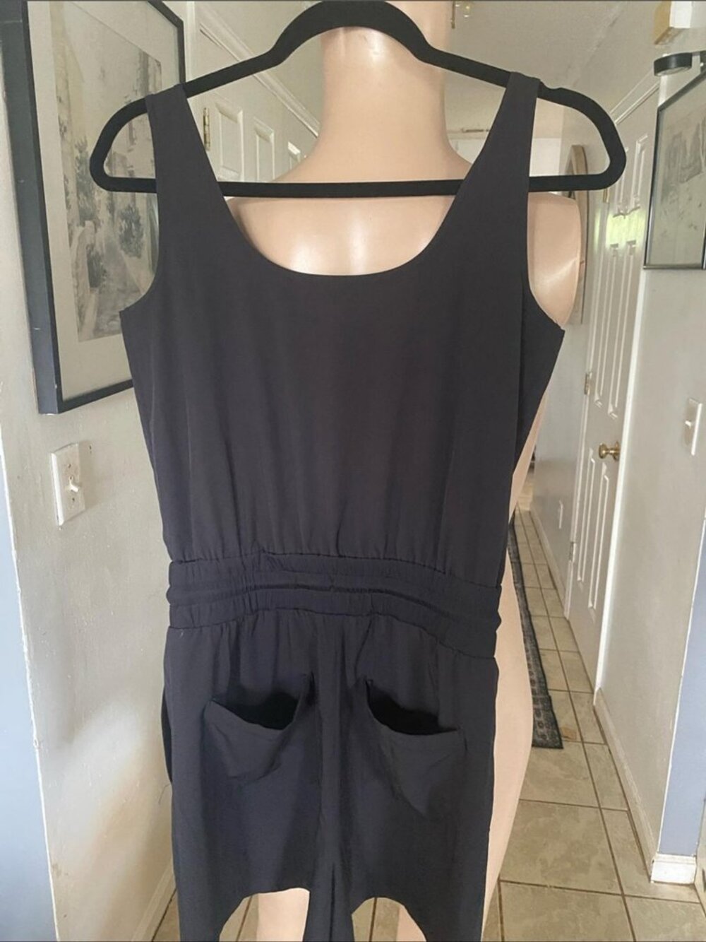 Black Sleeveless Drawstring Waist